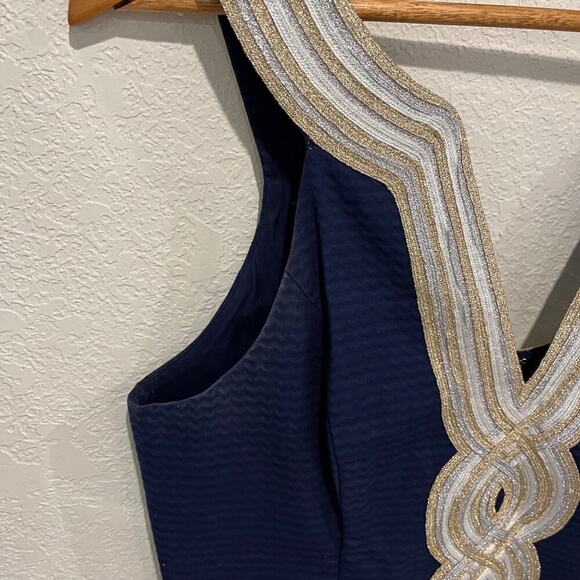 Lilly Pulitzer Valli Shift Dress Women's 6 Mini Metallic Sleeveless Navy Blue - Picture 8 of 10